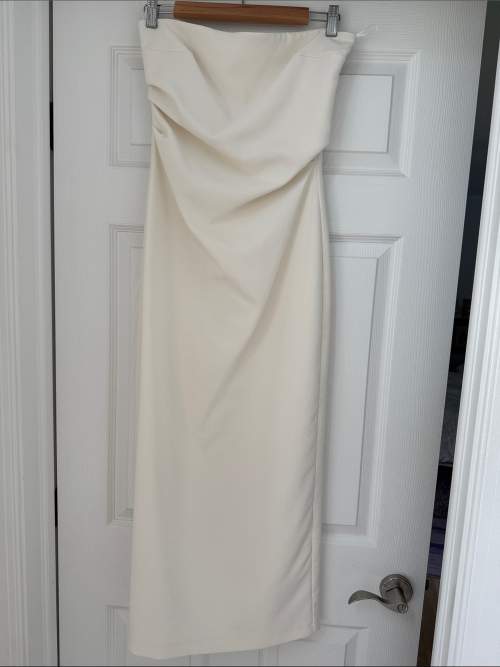 Zara Strapless Cream Draped Maxi Dress